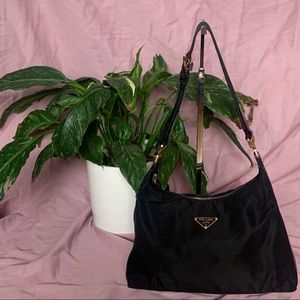 PRADA Black Nylon Hobo Bag with Leather Trim